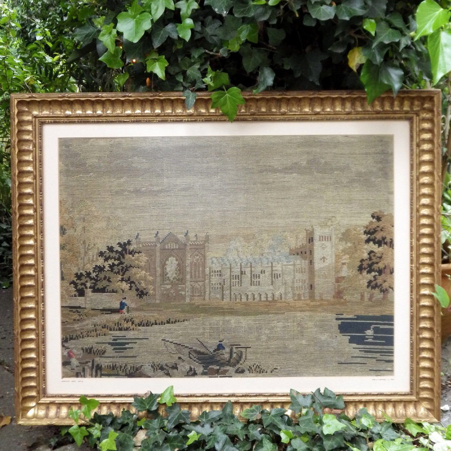 NEWSTEAD ABBEY Gilt Framed Mid 19th Century EMBROIDERY TAPESTRY