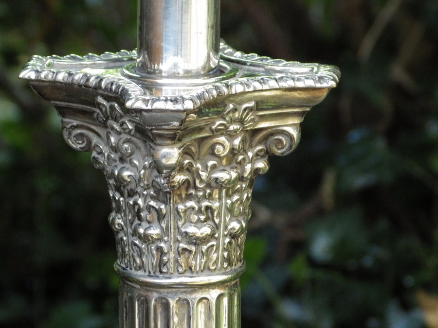 Antique ANTIQUE Fine Quality Corinthian Column SILVER PLATED TABLE LAMP