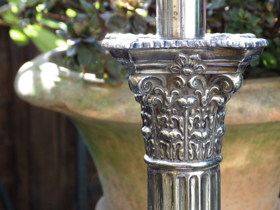 Antique ANTIQUE Fine Quality Corinthian Column SILVER PLATED TABLE LAMP