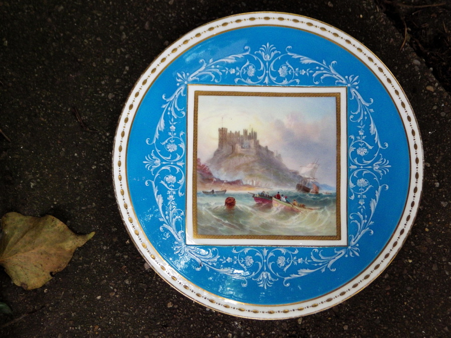 Antique MINTONS Antique 19th Century PATE SUR PATE Hand Painted Scenic CABINET PLATE