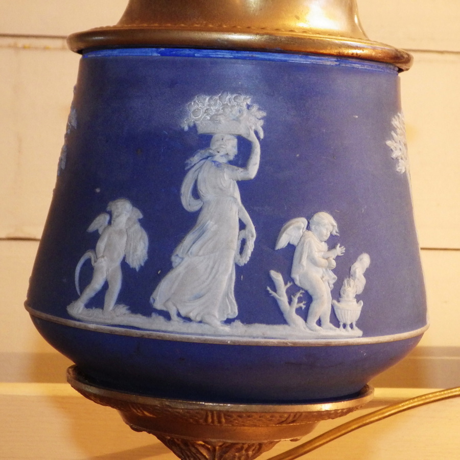 Antique JASPERWARE Antique 19th Century POTTERY LAMP BASE