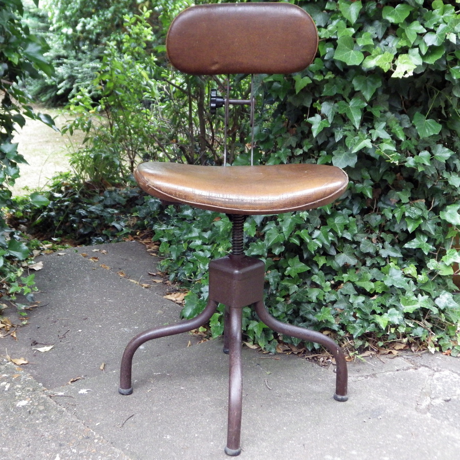 Antique EVERTAUT 1940s Vintage Industrial Factory Chair ADJUSTABLE STOOL