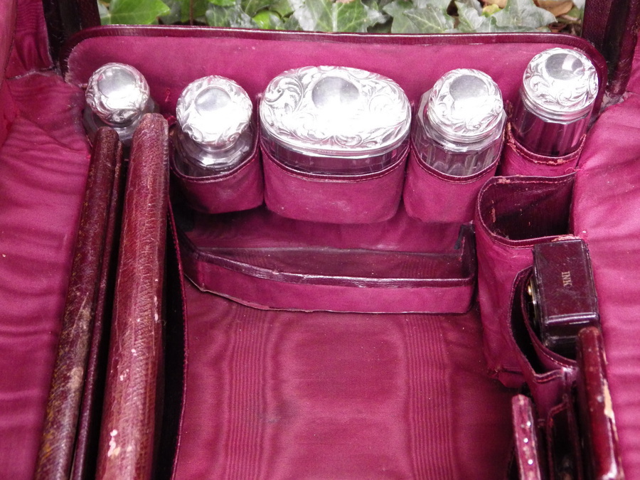 Antique ASPREY OF LONDON Antique Victorian Leather & Silver FITTED TRAVEL CASE