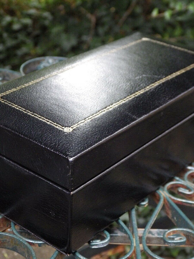 Antique SMYTHSON Fine Quality Black Leather JEWELLERY BOX