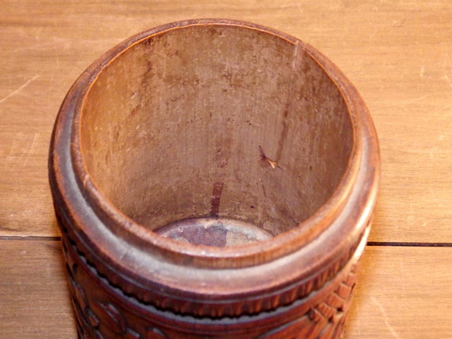 Antique CHINESE Qing 19th Century Bamboo LIDDED BRUSH POT
