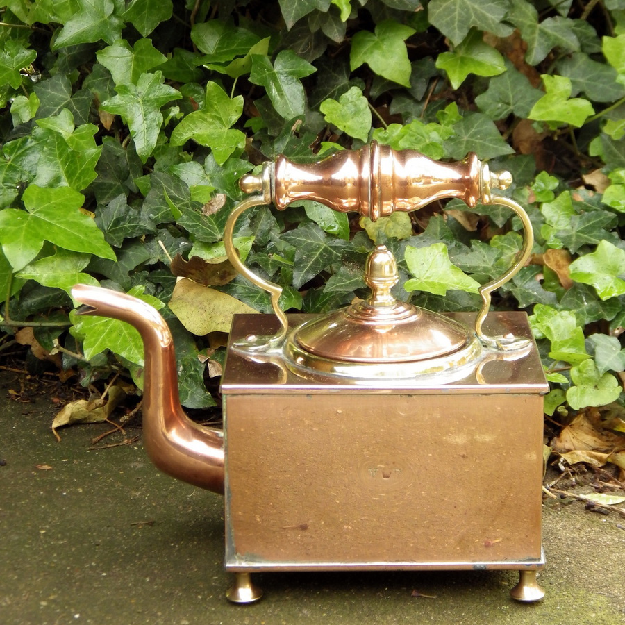 Antique VICTORIAN 19th Century Square Shaped COPPER KETTLE