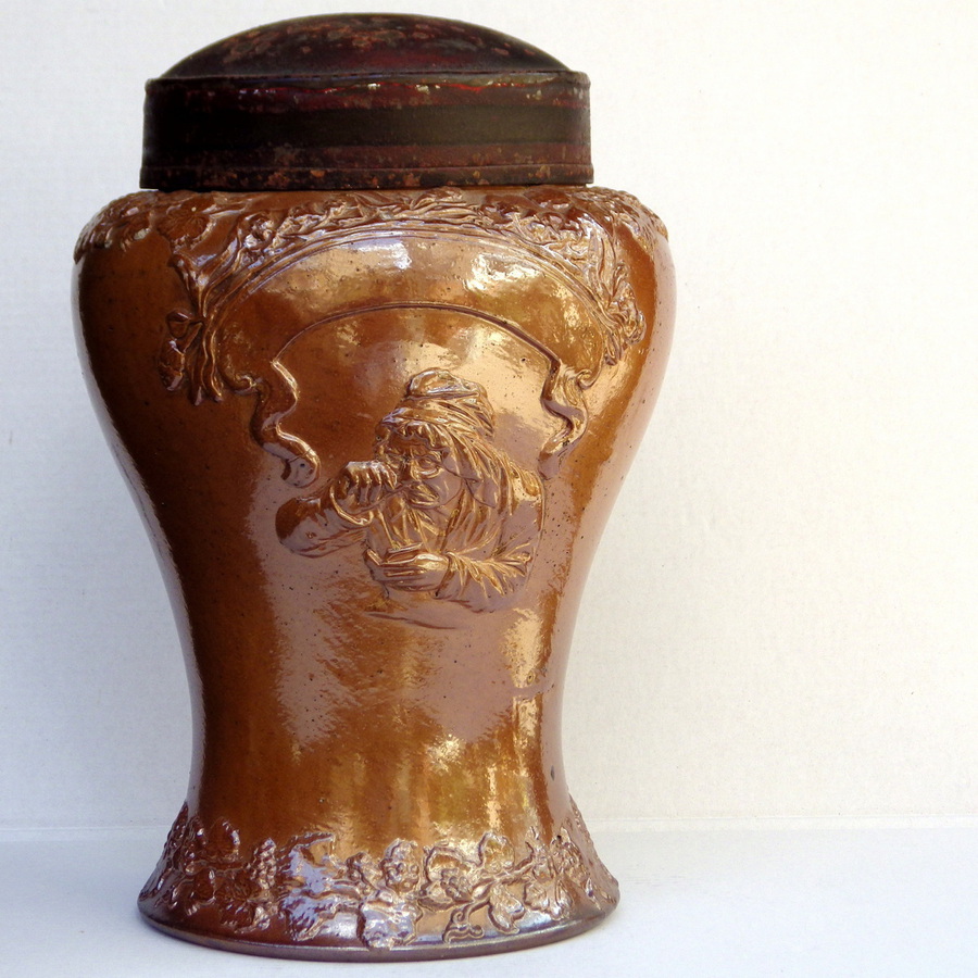 Antique SALT GLAZED Antique 19th Century Stoneware TOBACCO JAR