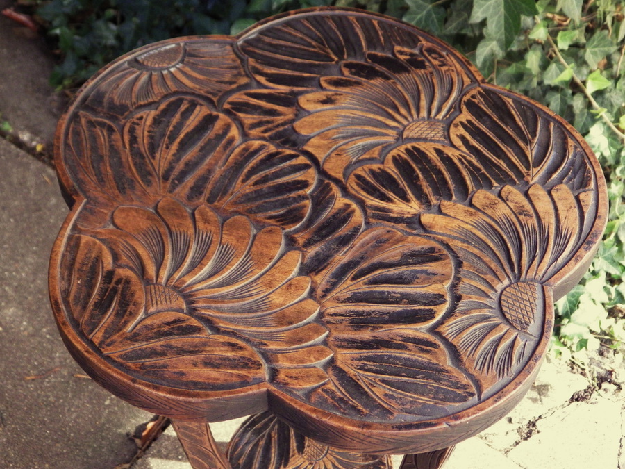 Antique LIBERTY AND CO Japanese Carved Wooden TABLE