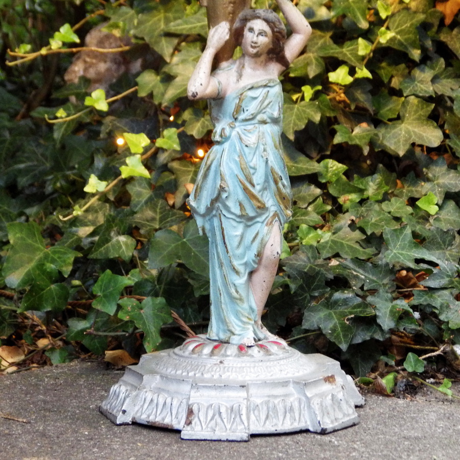 Antique VICTORIAN Antique 19th Century Painted Cast Iron FIGURAL LAMP