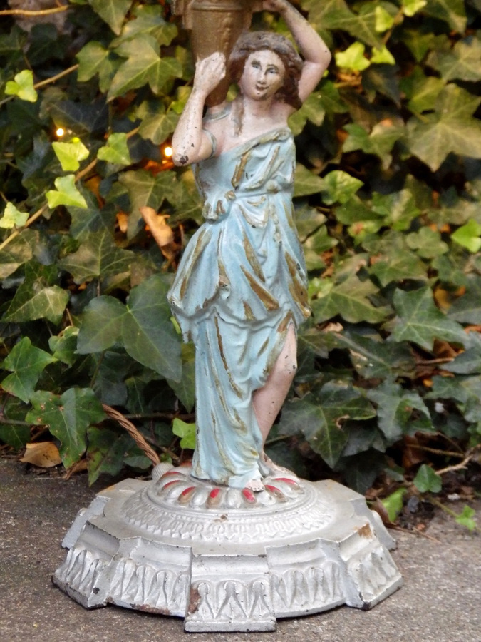 Antique VICTORIAN Antique 19th Century Painted Cast Iron FIGURAL LAMP