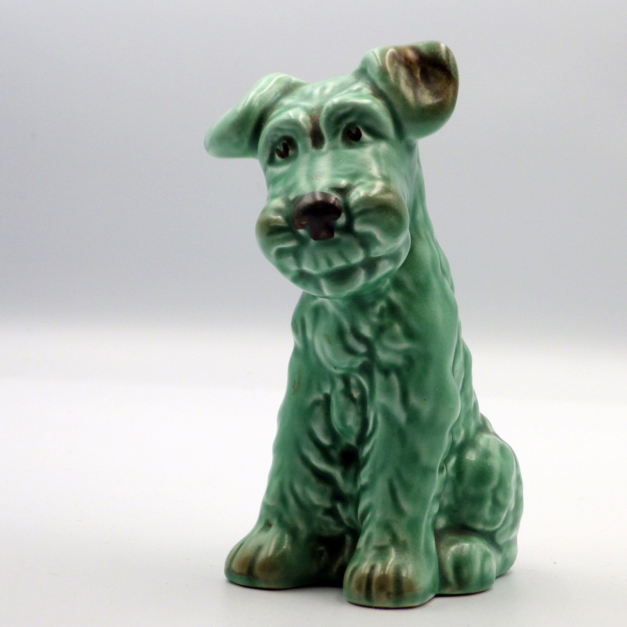 Antique SYLVAC Original Vintage 1378 Green Pottery TERRIER DOG