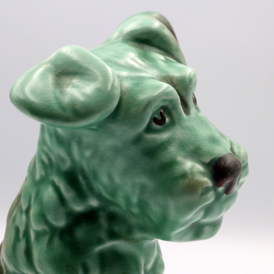 Antique SYLVAC Original Vintage 1378 Green Pottery TERRIER DOG