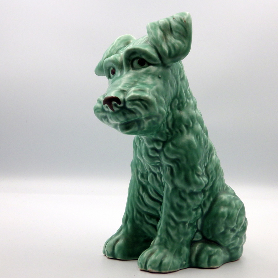 Antique SYLVAC Original Vintage 1379 Green Pottery TERRIER DOG