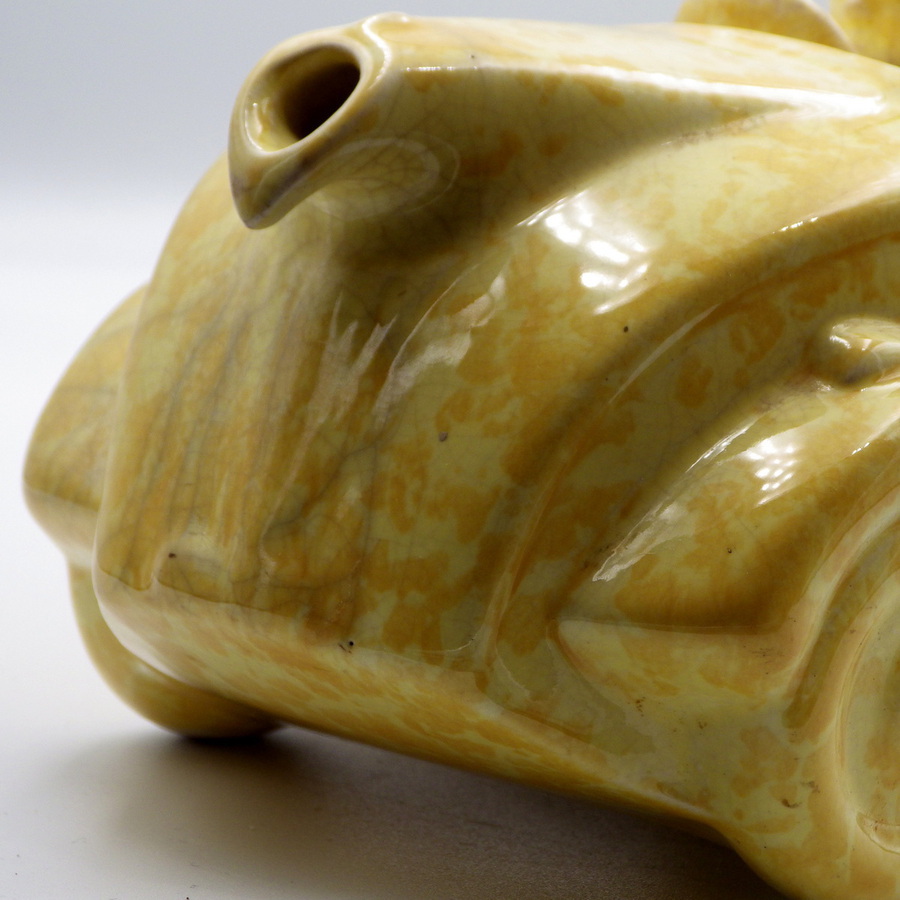 Antique SADLER 1940s Art Deco Mottled Yellow Pottery RACING CAR TEAPOT