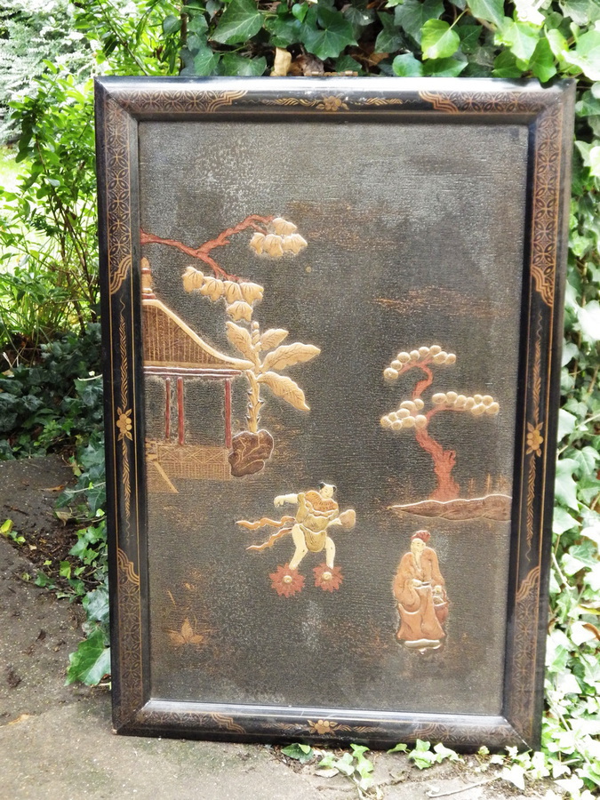 Antique JAPANESE Decorative Antique Early 1900s Chinoiserie LACQUER WALL PANELS