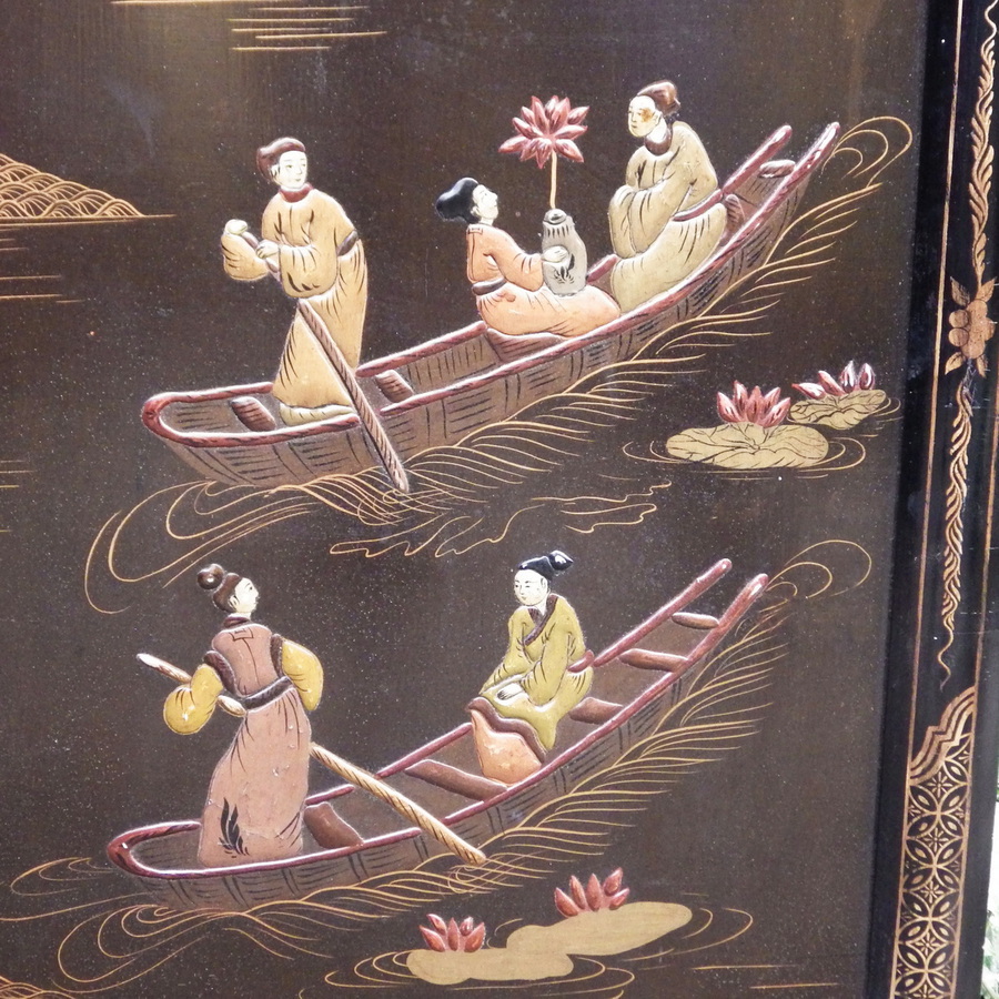Antique JAPANESE Decorative Antique Early 1900s Chinoiserie LACQUER WALL PANELS