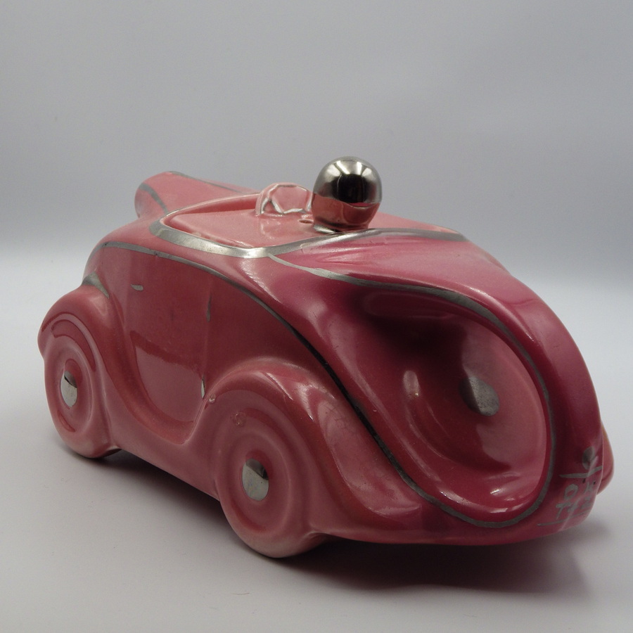 Antique SADLER 1940s Art Deco Pink Pottery RACING CAR TEAPOT