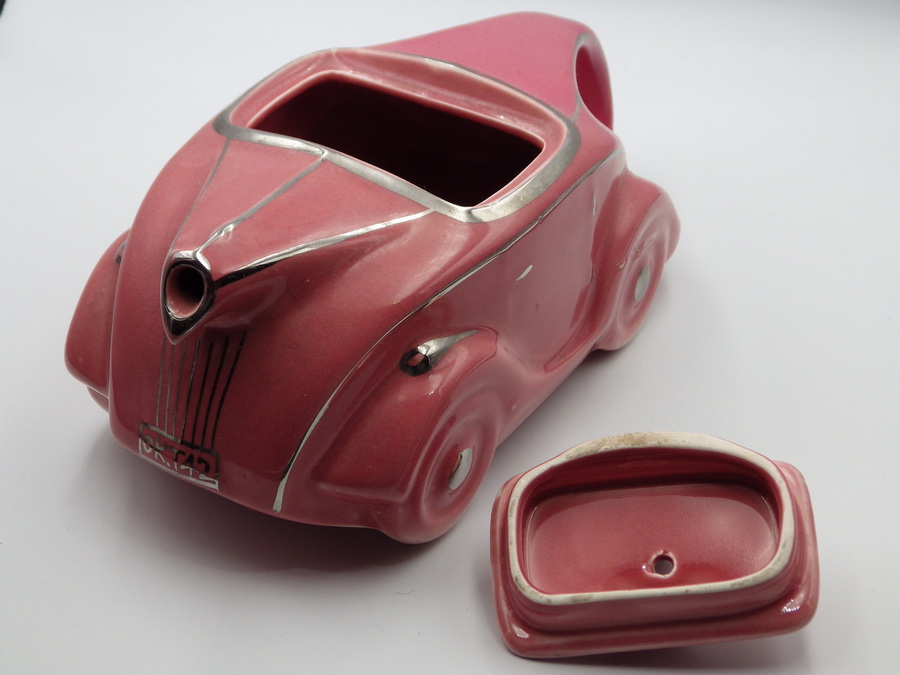 Antique SADLER 1940s Art Deco Pink Pottery RACING CAR TEAPOT