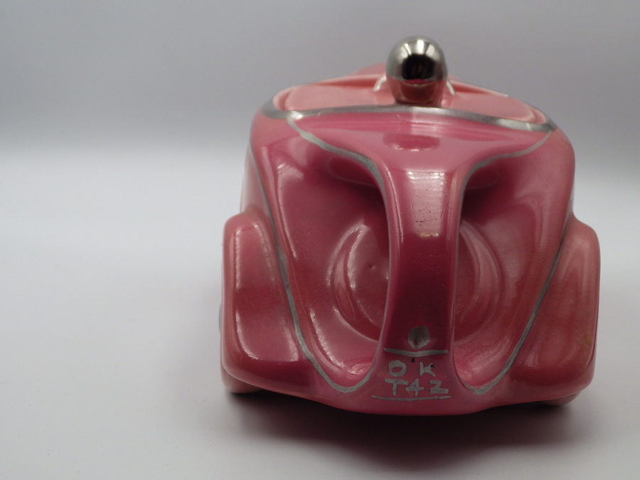 Antique SADLER 1940s Art Deco Pink Pottery RACING CAR TEAPOT