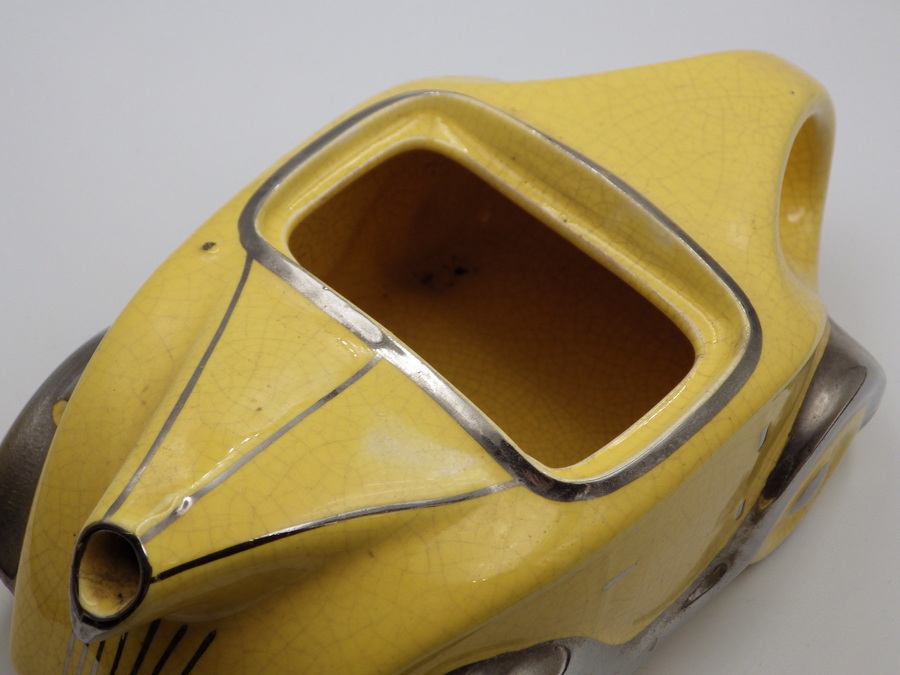 Antique SADLER 1930s Art Deco Yellow Pottery RACING CAR TEAPOT