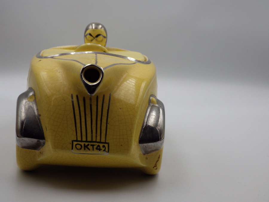 Antique SADLER 1930s Art Deco Yellow Pottery RACING CAR TEAPOT