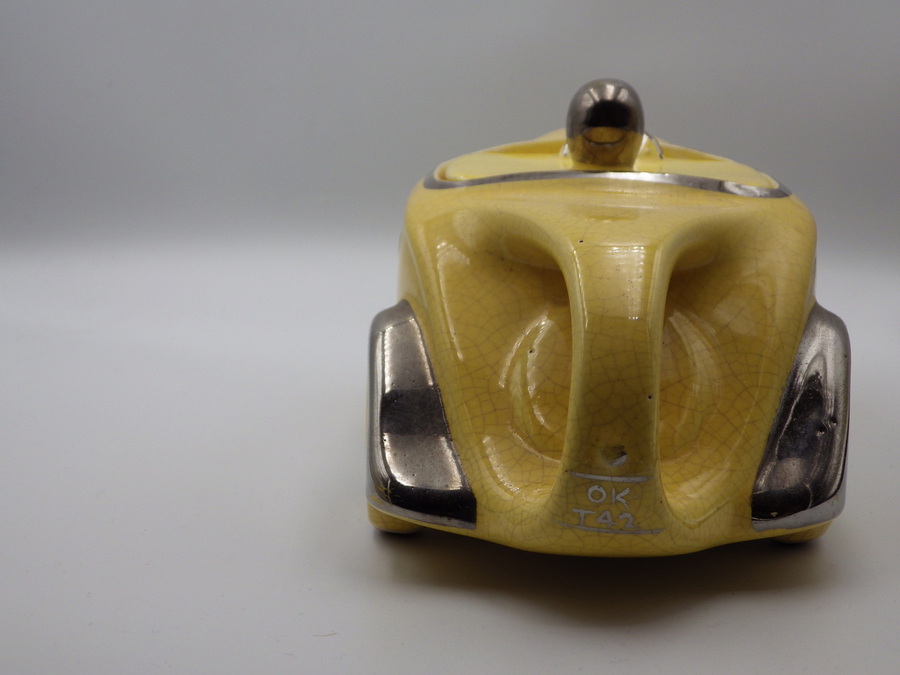 Antique SADLER 1930s Art Deco Yellow Pottery RACING CAR TEAPOT