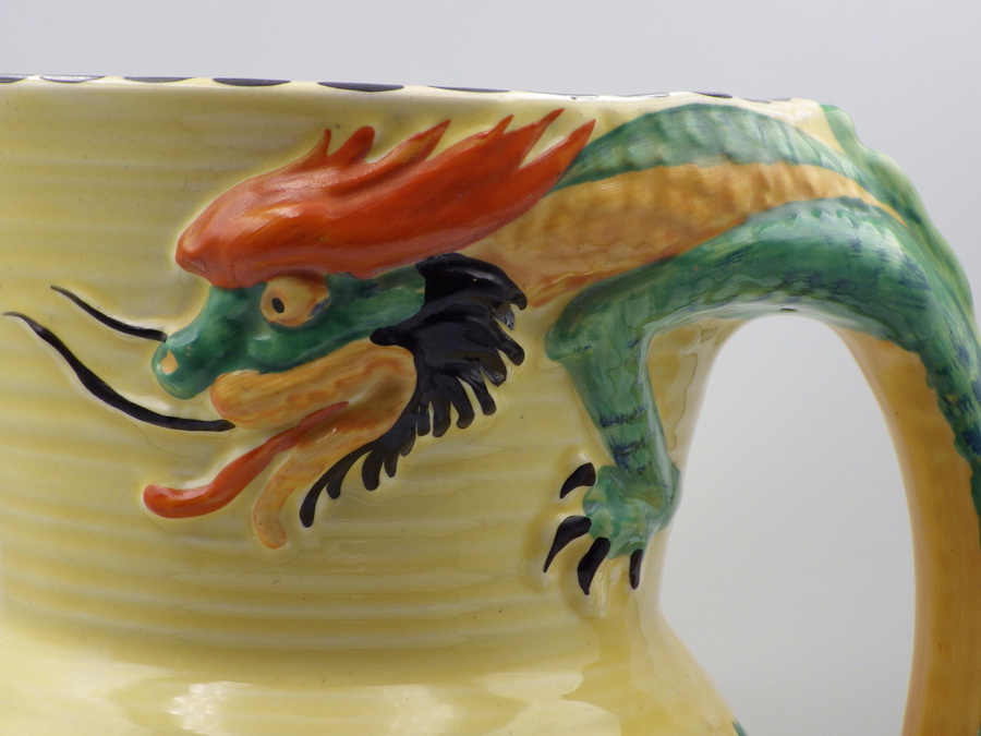 Antique BURLEIGH WARE 1930s Art Deco Yellow DRAGON JUG