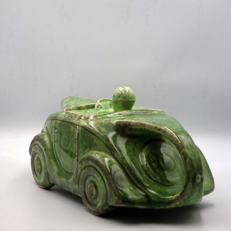 Antique SADLER 1940s Art Deco Mottled Green Pottery RACING CAR TEAPOT