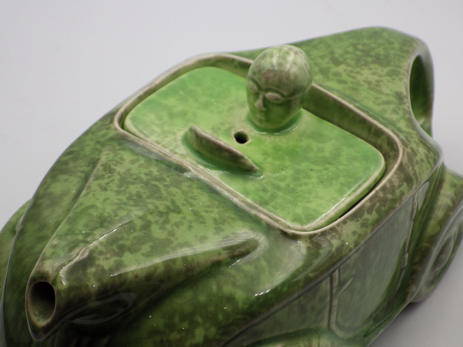 Antique SADLER 1940s Art Deco Mottled Green Pottery RACING CAR TEAPOT