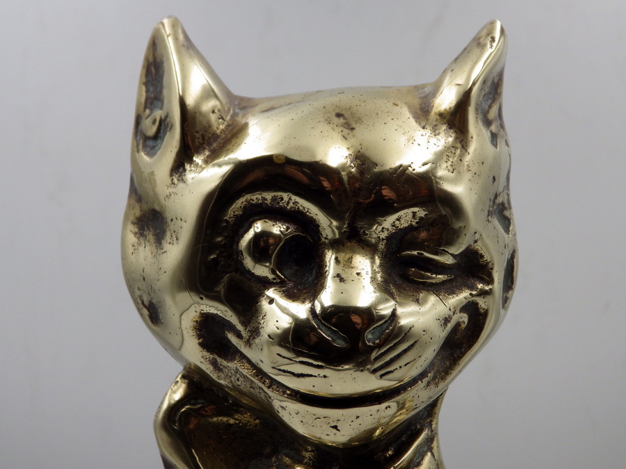 Antique VICTORIAN Antique 19th Century Brass Door Stop CHESHIRE CAT