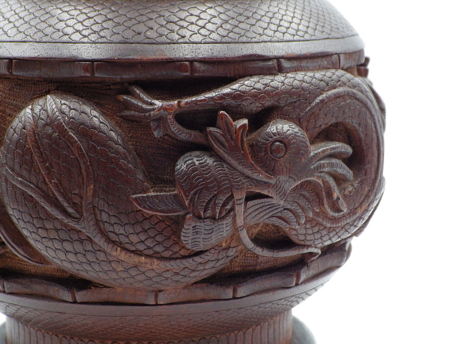 Antique CHINESE Antique Qing Dynasty Carved Hardwood TOBACCO JAR