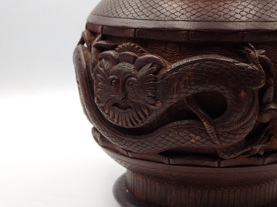 Antique CHINESE Antique Qing Dynasty Carved Hardwood TOBACCO JAR