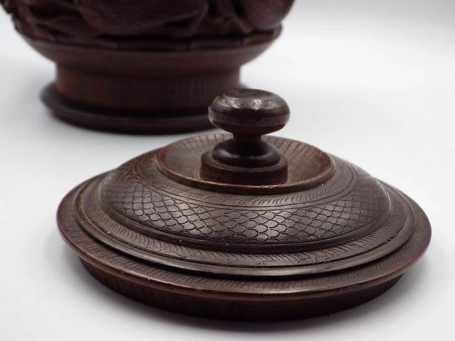 Antique CHINESE Antique Qing Dynasty Carved Hardwood TOBACCO JAR