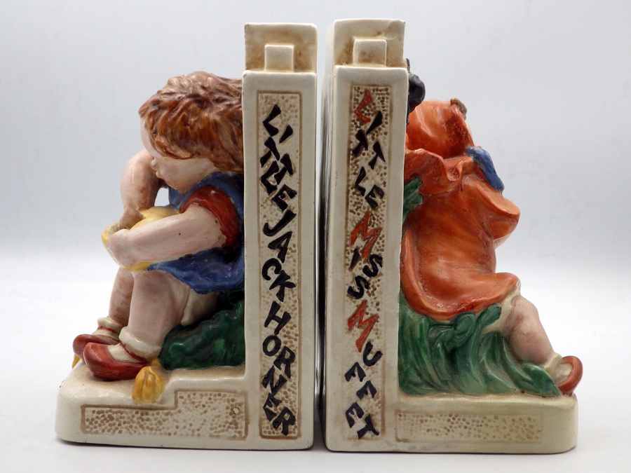 Antique BRETBY 1930s Art Deco Pottery Nursery Rhyme BOOKENDS