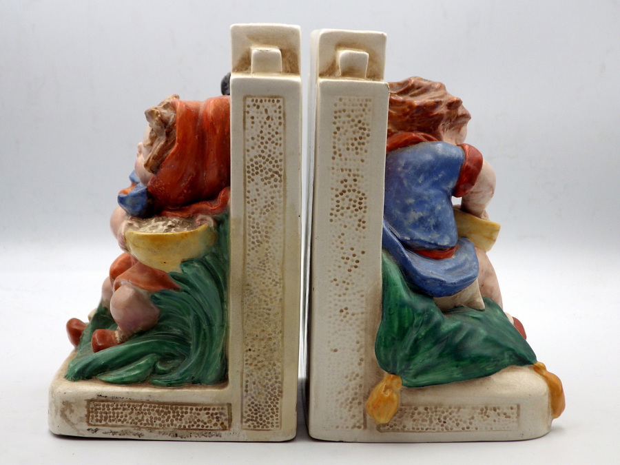 Antique BRETBY 1930s Art Deco Pottery Nursery Rhyme BOOKENDS