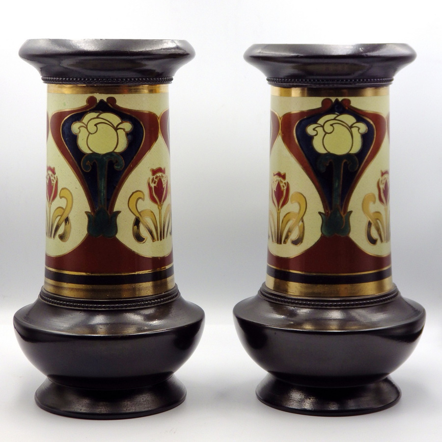 Antique ART NOUVEAU 19th Century Victorian Bretby Pottery PAIR OF VASES