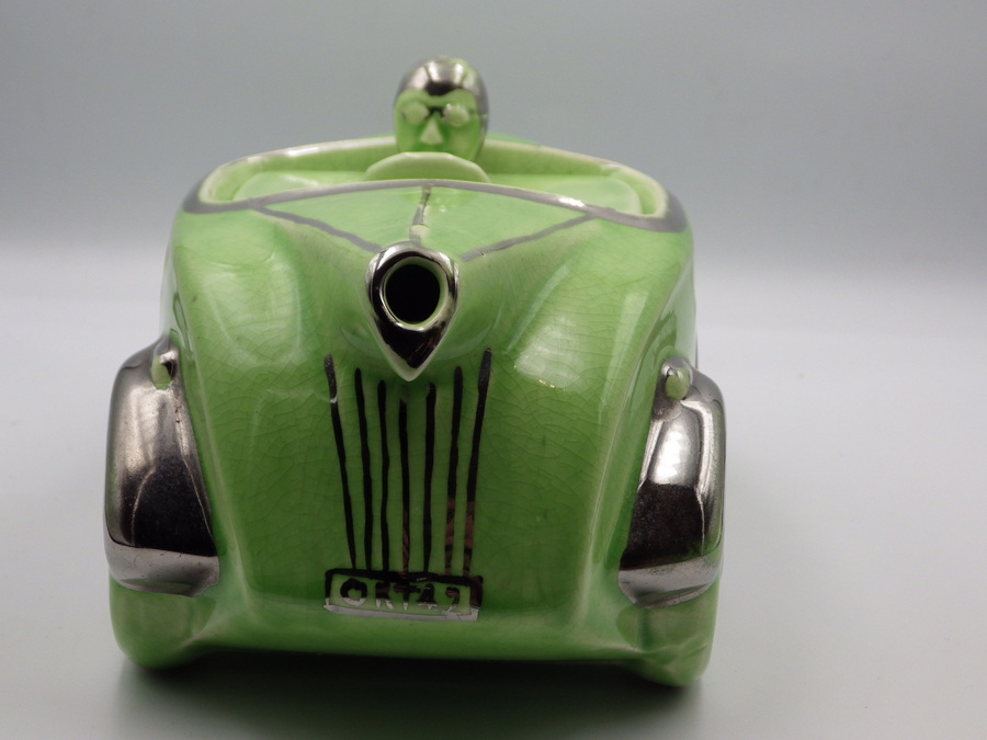 Antique SADLER 1930s Art Deco Green Pottery RACING CAR TEAPOT