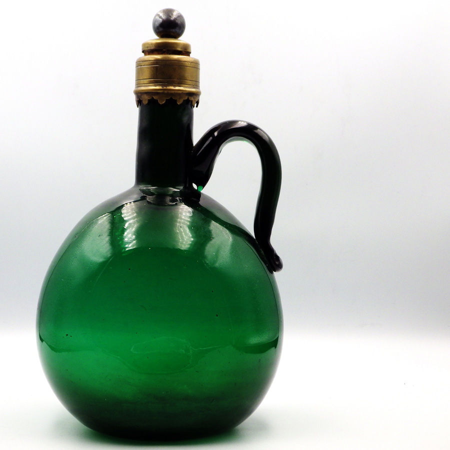 Antique ANTIQUE 19th Century Bristol Green Glass WINE FLAGON | ANTIQUES