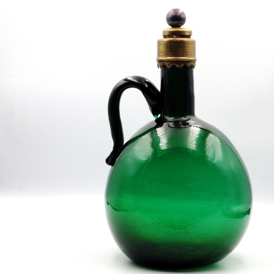 Antique ANTIQUE 19th Century Bristol Green Glass WINE FLAGON