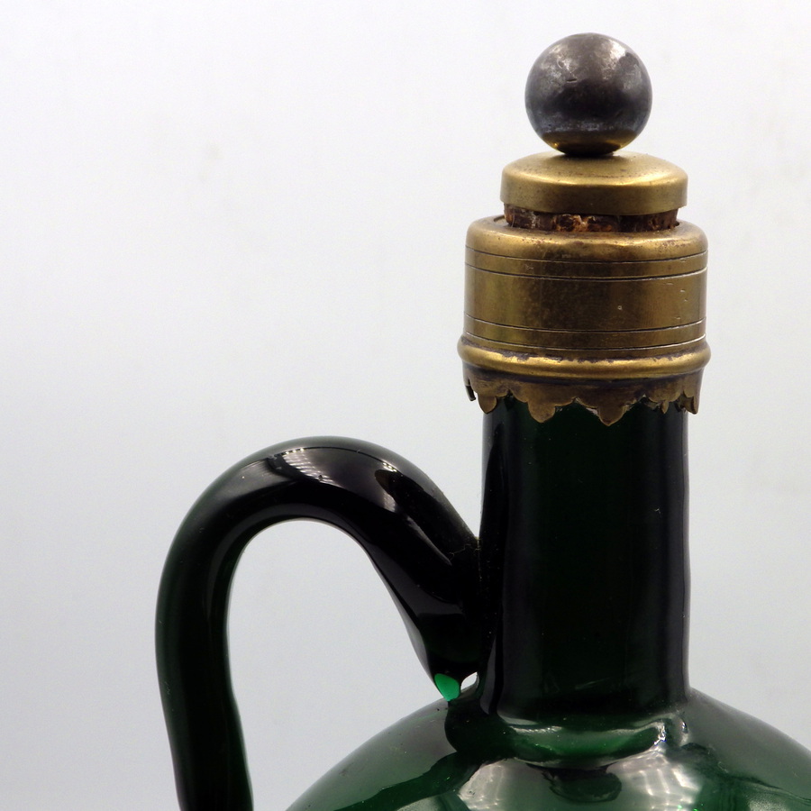 Antique ANTIQUE 19th Century Bristol Green Glass WINE FLAGON