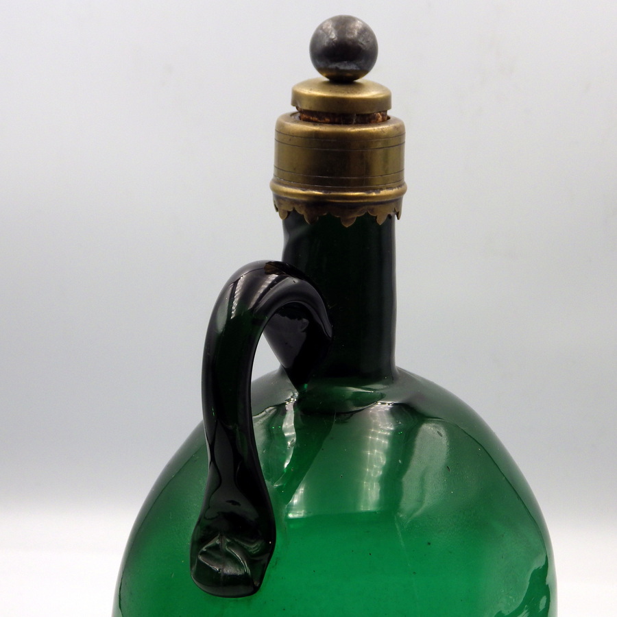 Antique ANTIQUE 19th Century Bristol Green Glass WINE FLAGON