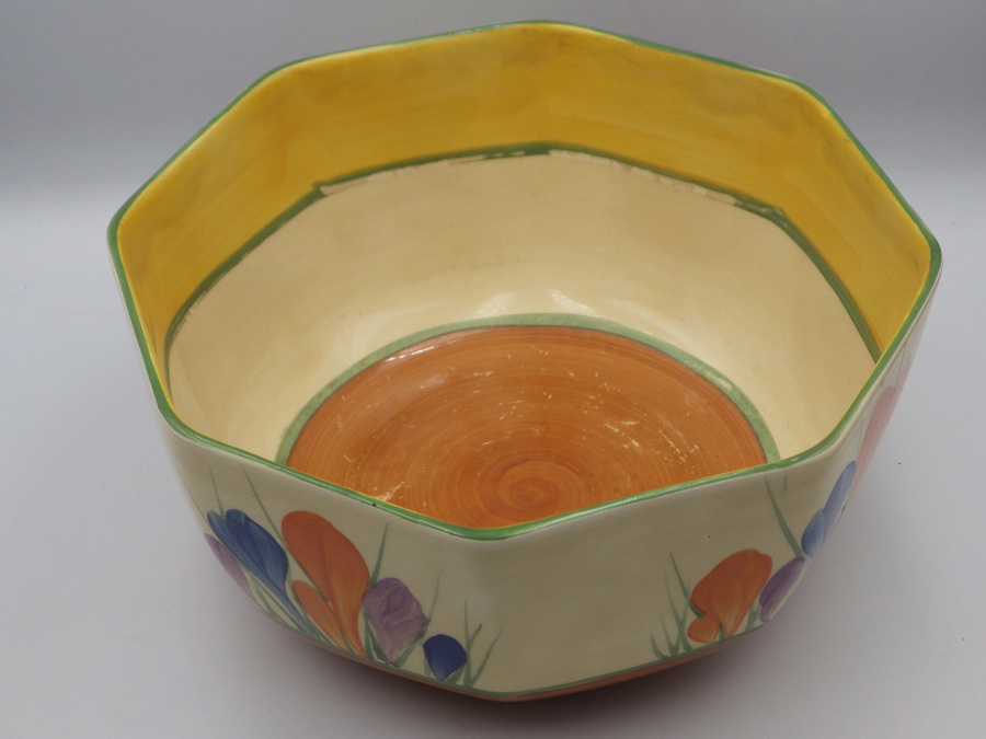 Antique CLARICE CLIFF 1930s Bizarre Autumn Crocus OCTAGONAL FRUIT BOWL