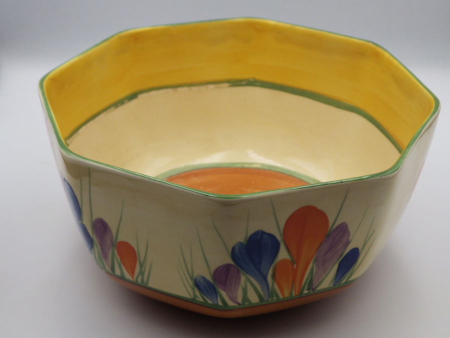 Antique CLARICE CLIFF 1930s Bizarre Autumn Crocus OCTAGONAL FRUIT BOWL