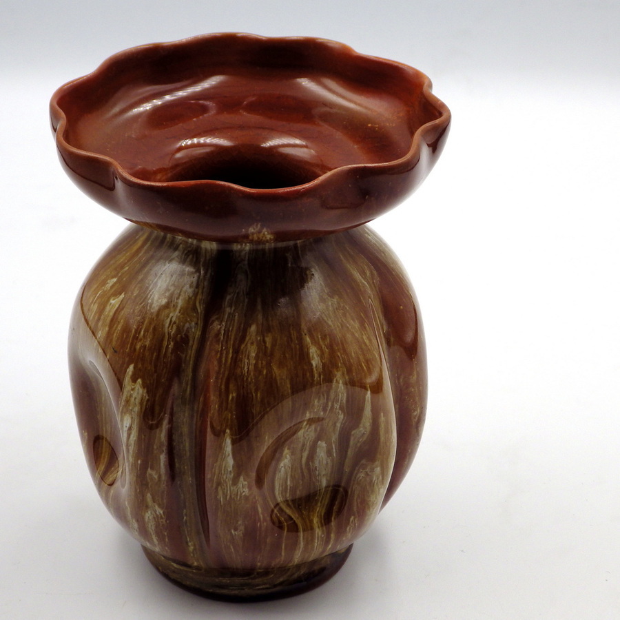 Antique LINTHORPE POTTERY Treacle Drip Glazed ART POTTERY VASE - Dimpled