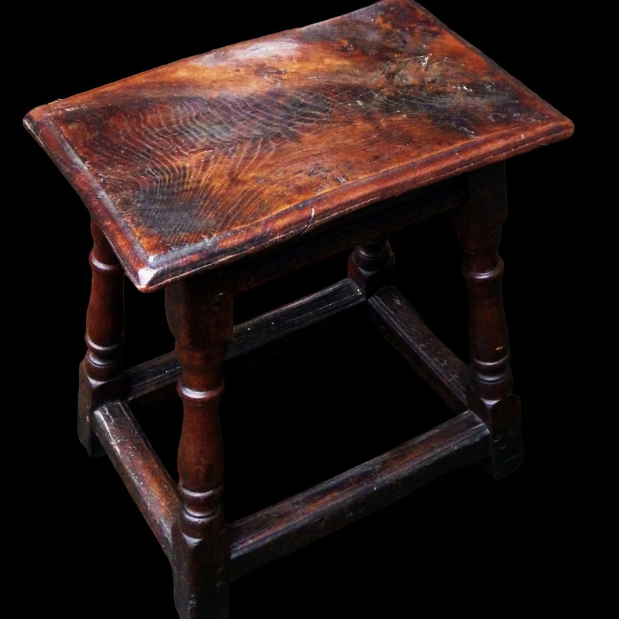 Antique ANTIQUE 17th 18th Century Peg Jointed Oak and Elm JOINT STOOL