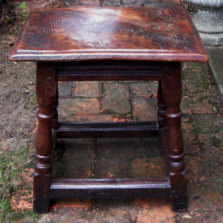 Antique ANTIQUE 17th 18th Century Peg Jointed Oak and Elm JOINT STOOL