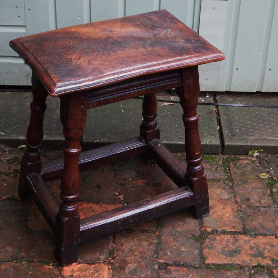 Antique ANTIQUE 17th 18th Century Peg Jointed Oak and Elm JOINT STOOL