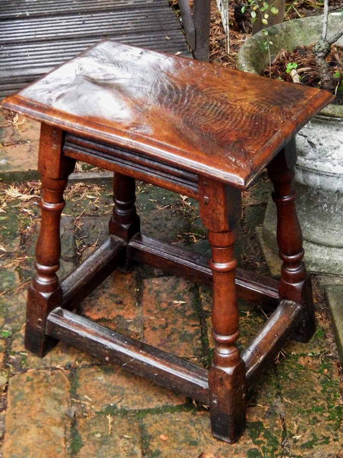 Antique ANTIQUE 17th 18th Century Peg Jointed Oak and Elm JOINT STOOL