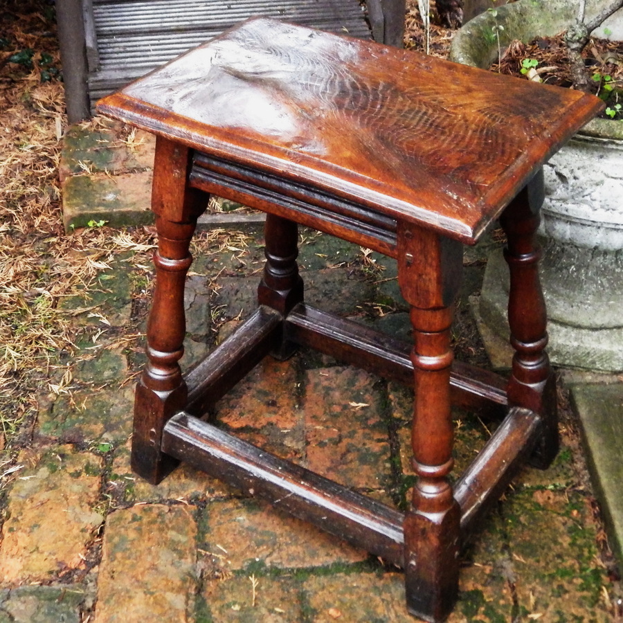 Antique ANTIQUE 17th 18th Century Peg Jointed Oak and Elm JOINT STOOL