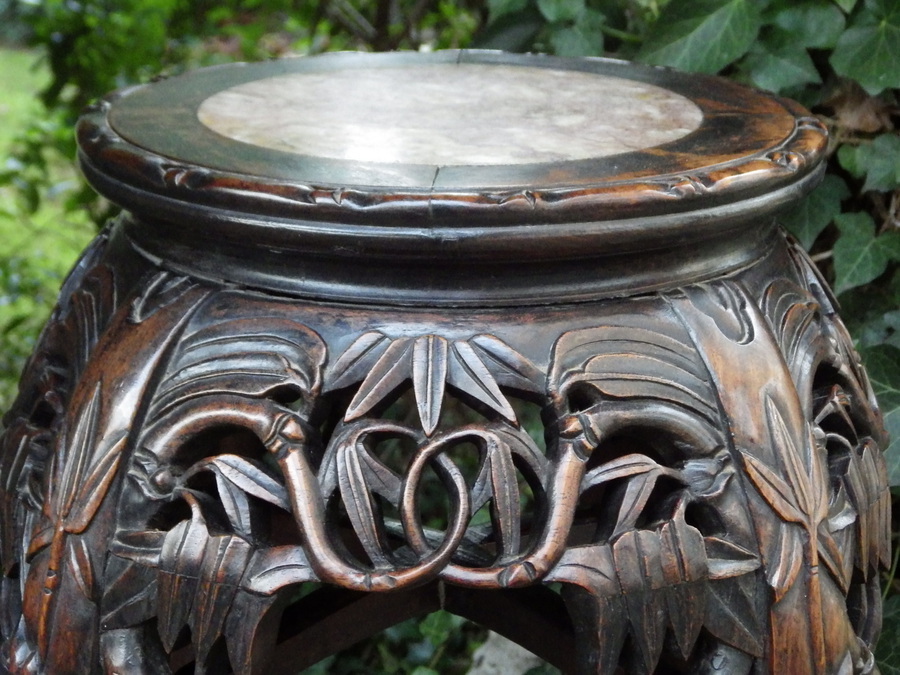 Antique CHINESE 19th Century Carved Hardwood & Marble Tall ANTIQUE VASE or PLANT STAND